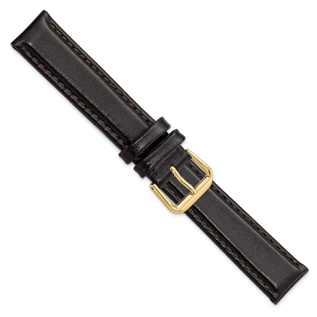 DeBeer 17mm Dark Brown Smooth Leather with Gold-tone Buckle 7.5 inch Watch Band