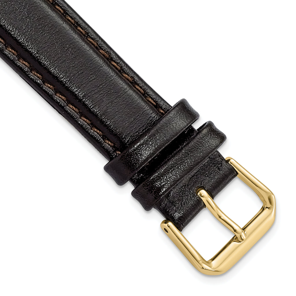 Smooth Leather Watch Band in Dark Brown with Gold-Tone Buckle, 19mm