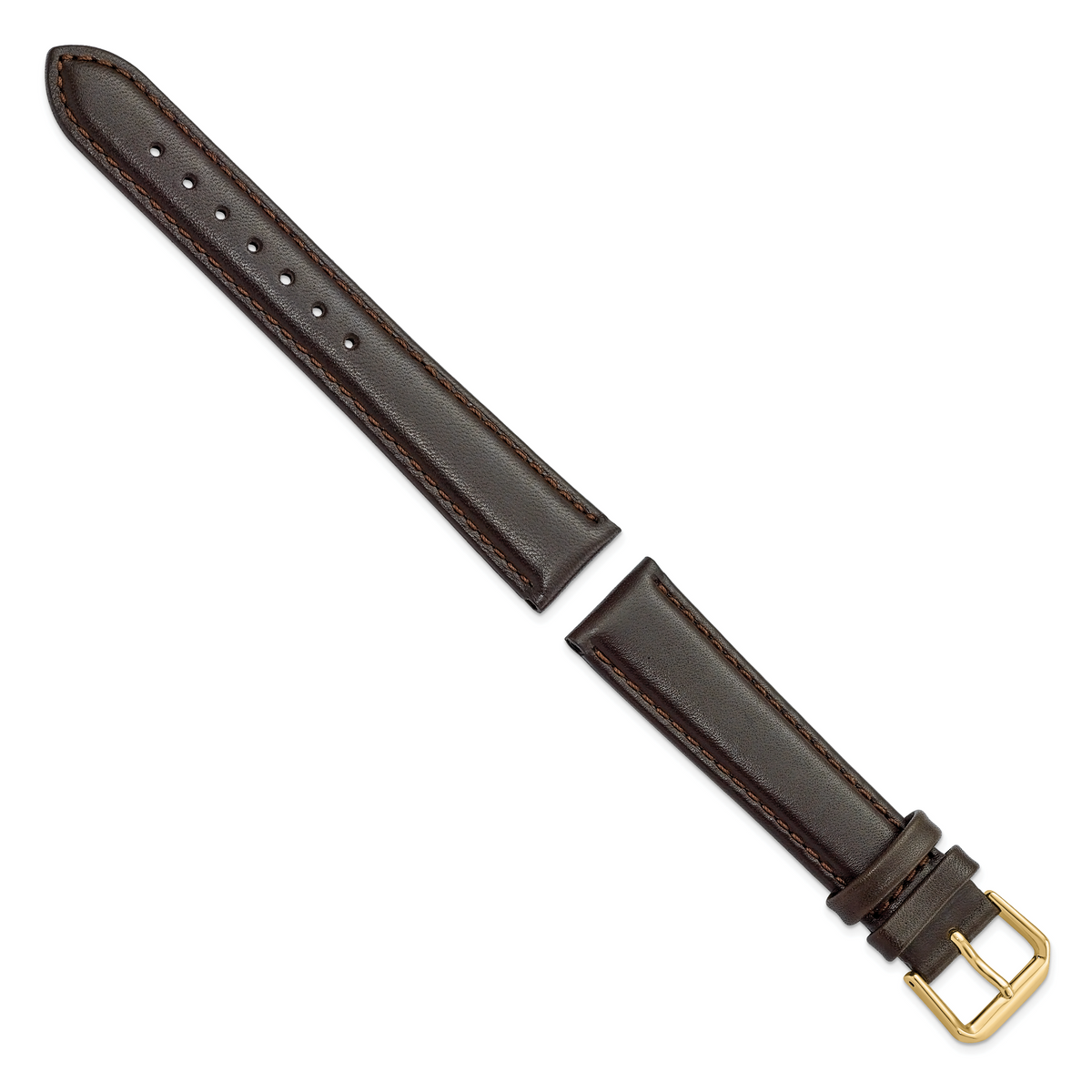 DeBeer 18mm Dark Brown Smooth Leather with Gold-tone Buckle 7.5 inch Watch Band