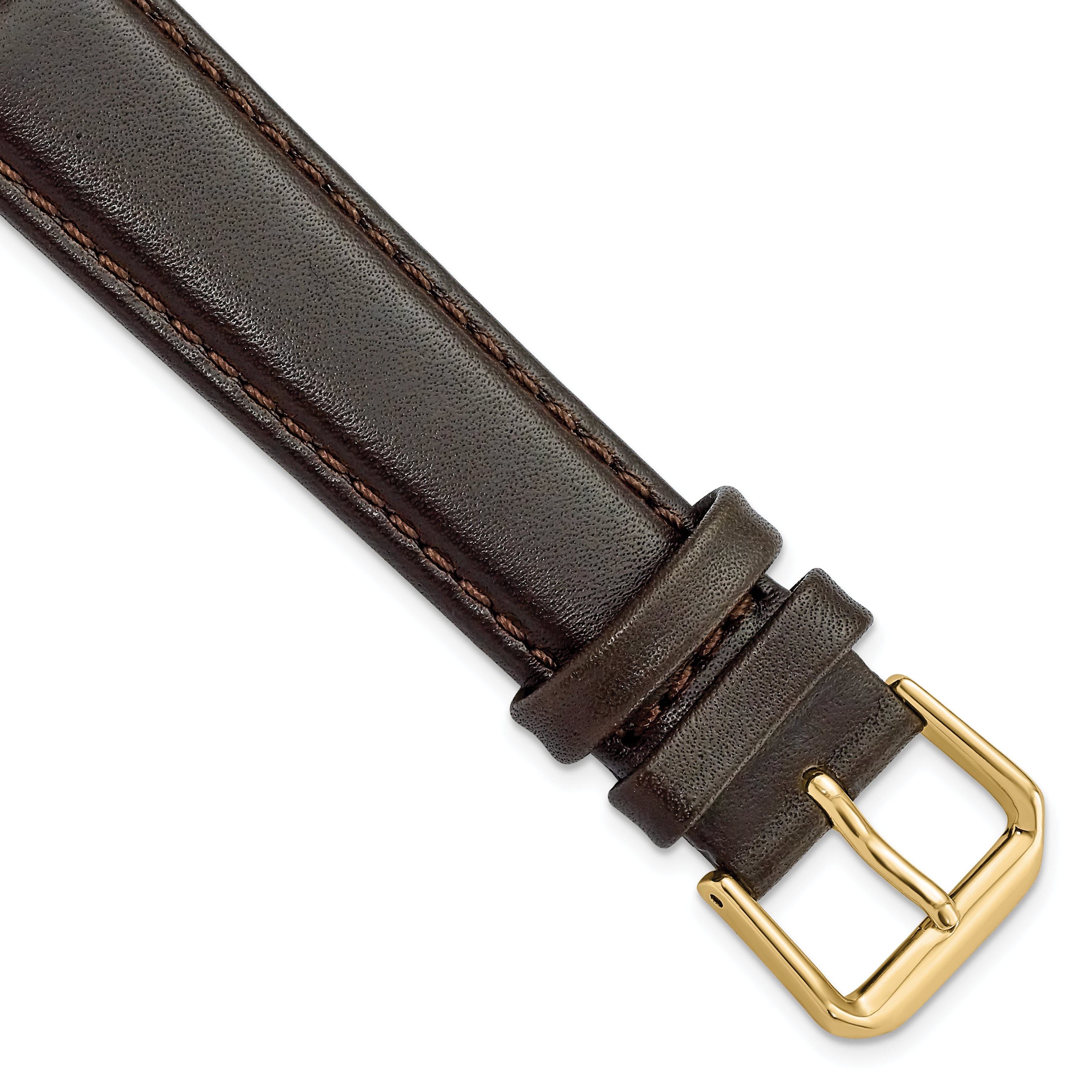 Smooth Leather Watch Band in Dark Brown with Gold-Tone Buckle, 19mm
