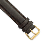Smooth Leather Watch Band in Dark Brown with Gold-Tone Buckle, 19mm