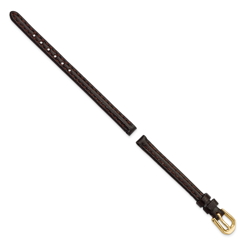 6mm Dark Brown Smooth Leather with Gold-tone Buckle 6.75 inch Watch Band