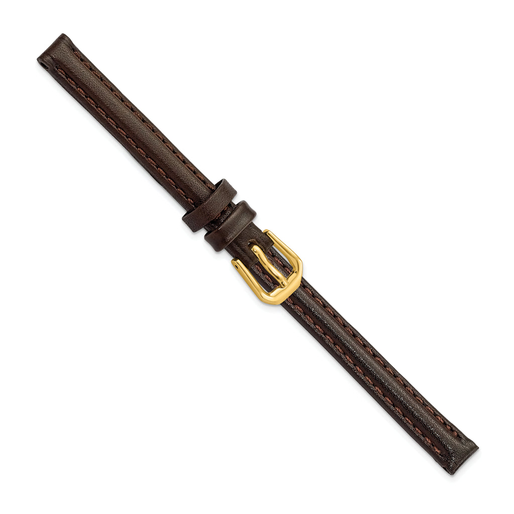 8mm Dark Brown Smooth Leather with Gold-tone Buckle 6.75 inch Watch Band