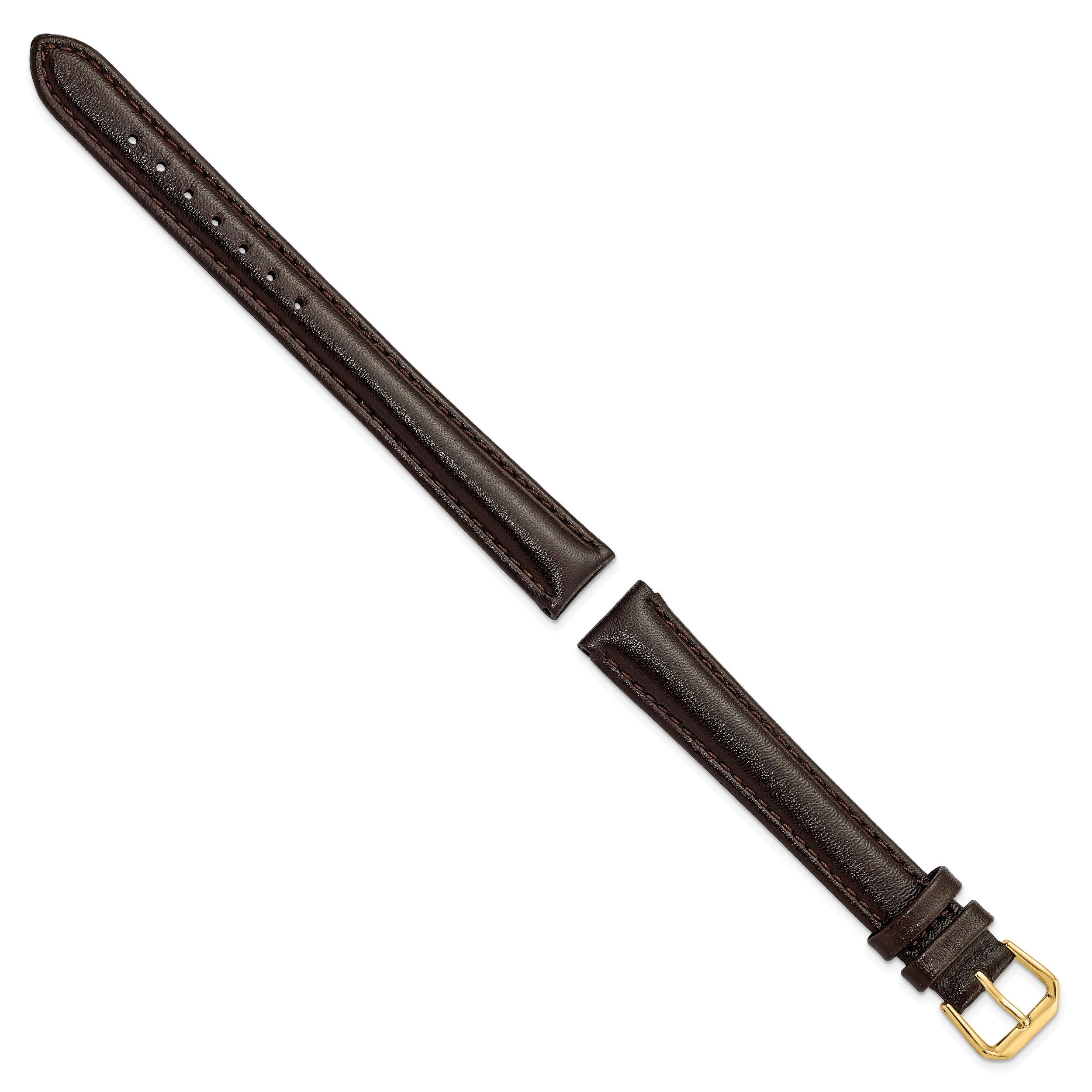 16mm Extra Long Dark Brown Smooth Leather with Gold-tone 9.5 inch Watch Band