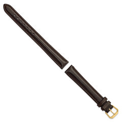 16mm Extra Long Dark Brown Smooth Leather with Gold-tone 9.5 inch Watch Band