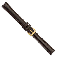 16mm Extra Long Dark Brown Smooth Leather with Gold-tone 9.5 inch Watch Band