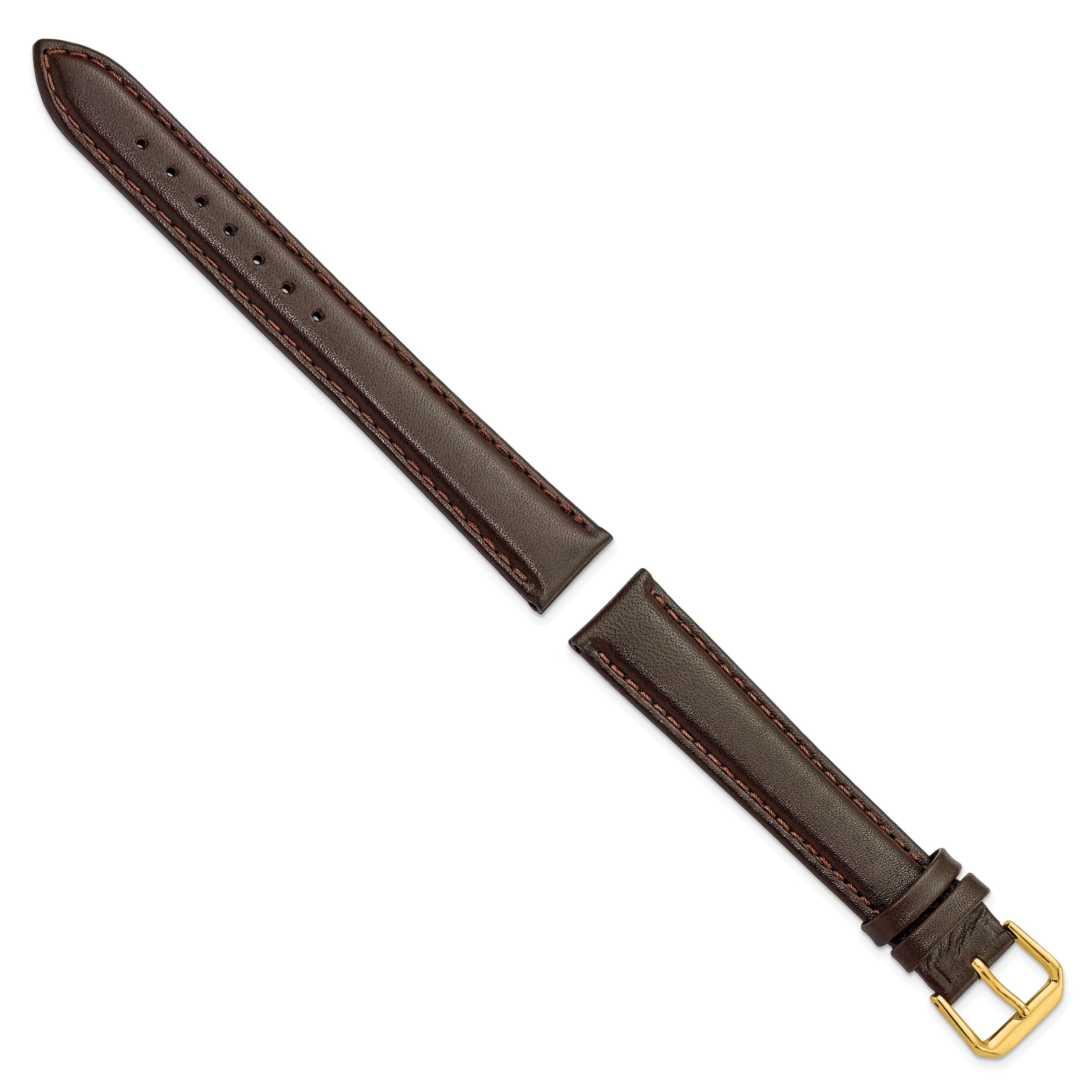 18mm Extra Long Dark Brown Smooth Leather with Gold-tone 9.5 inch Watch Band