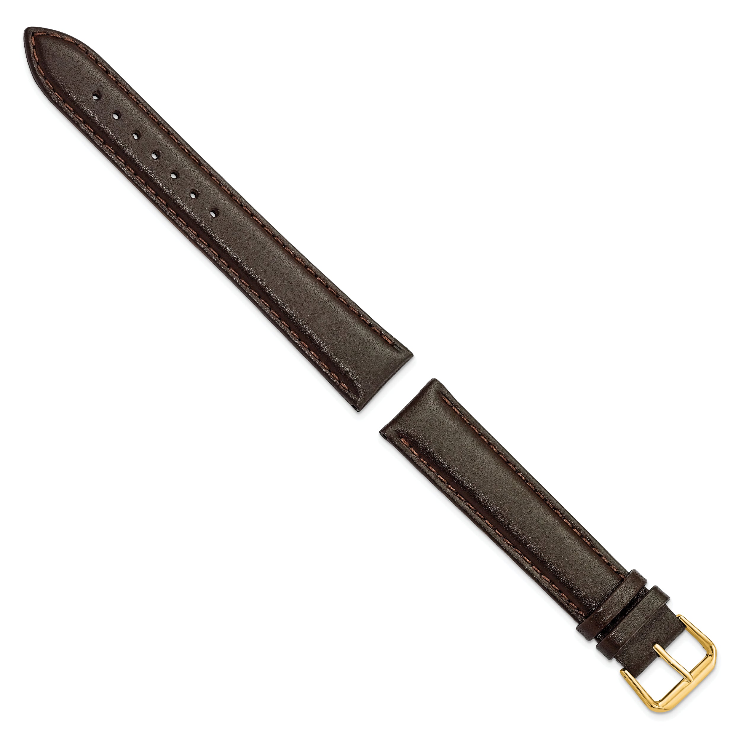 20mm Extra Long Dark Brown Smooth Leather with Gold-tone 9.5 inch Watch Band