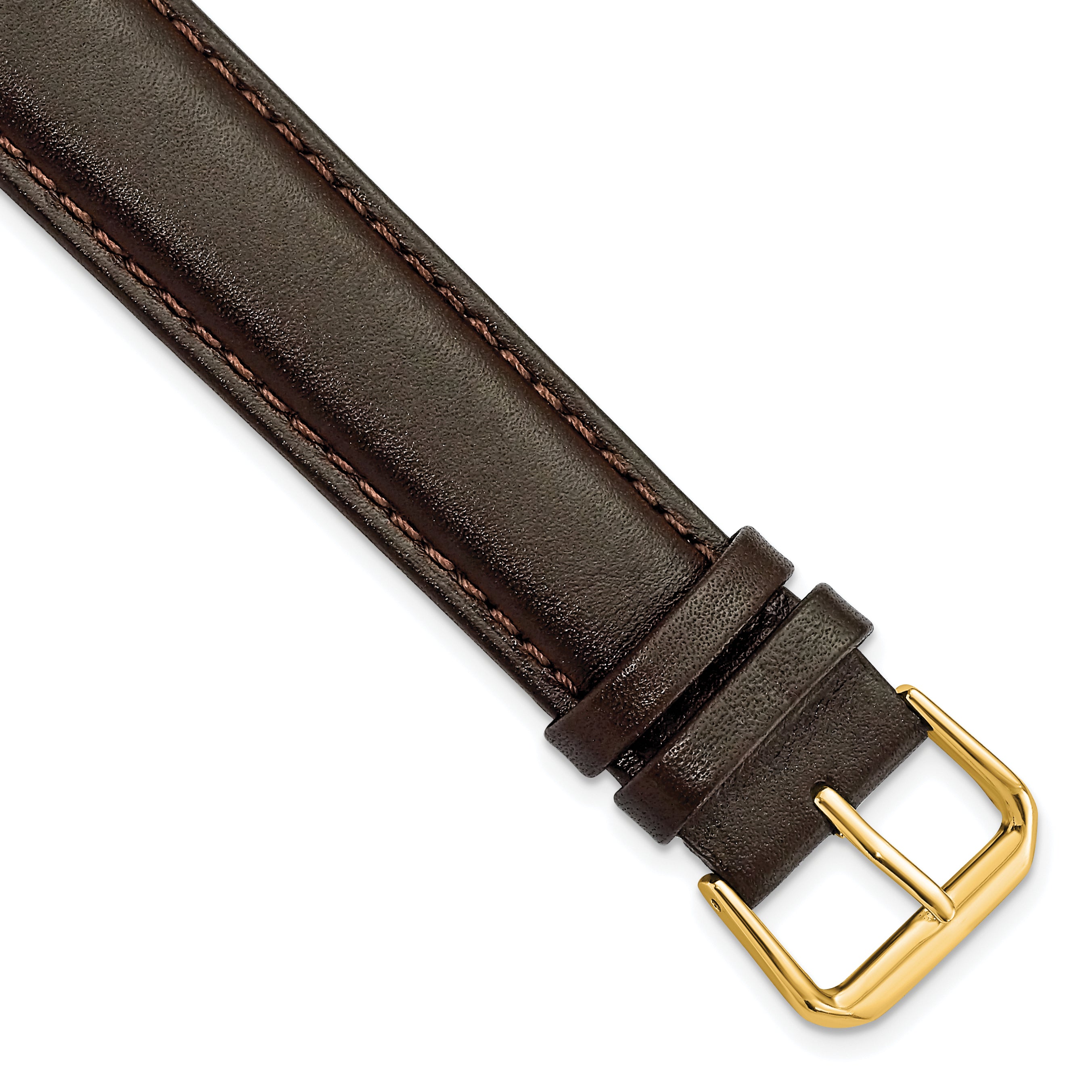 20mm Extra Long Dark Brown Smooth Leather with Gold-tone 9.5 inch Watch Band