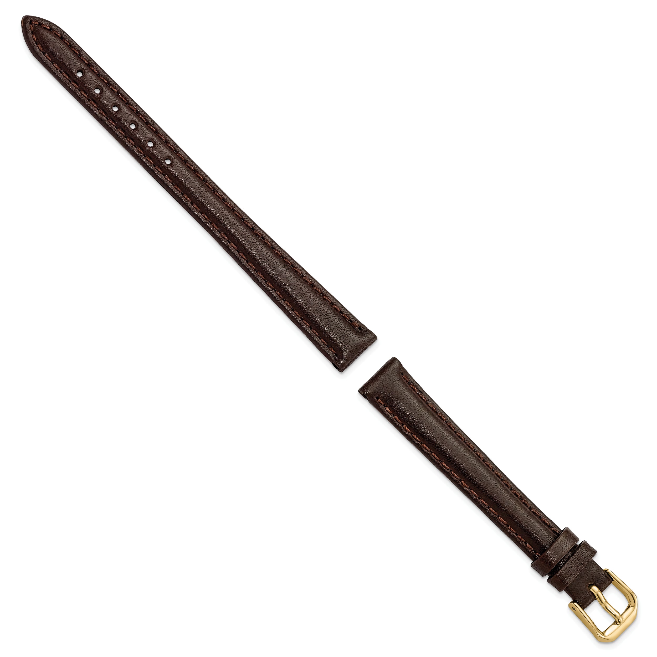 12mm Long Dark Brown Smooth Leather with Gold-tone Buckle 7.5 inch Watch Band