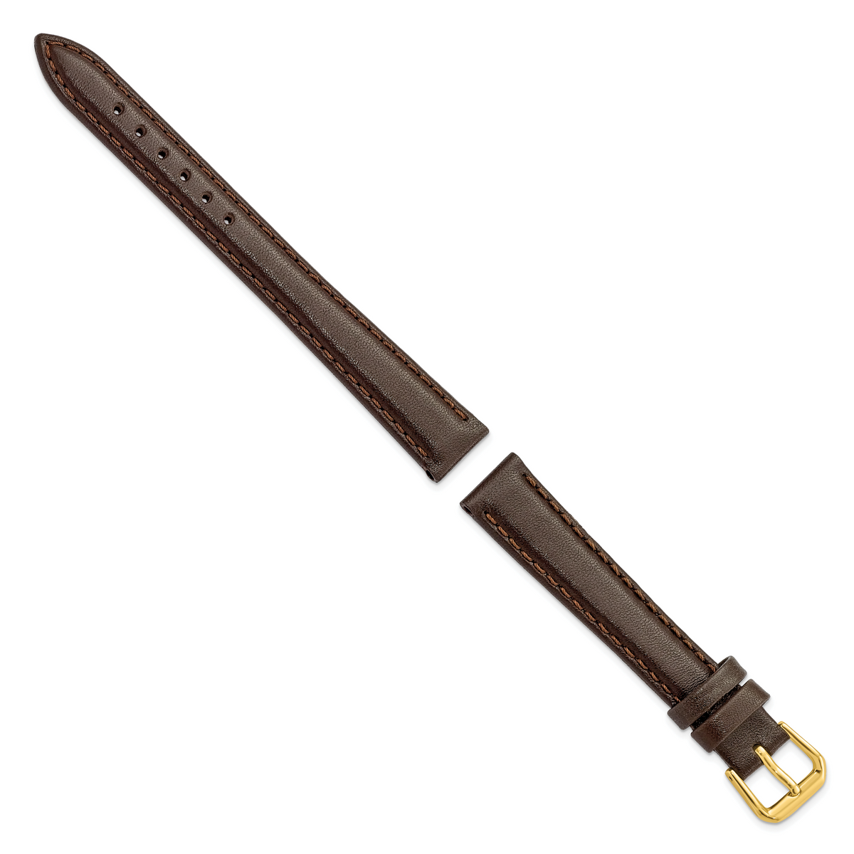 DeBeer 14mm Long Dark Brown Smooth Leather with Gold-tone Buckle 7.5 inch Watch Band