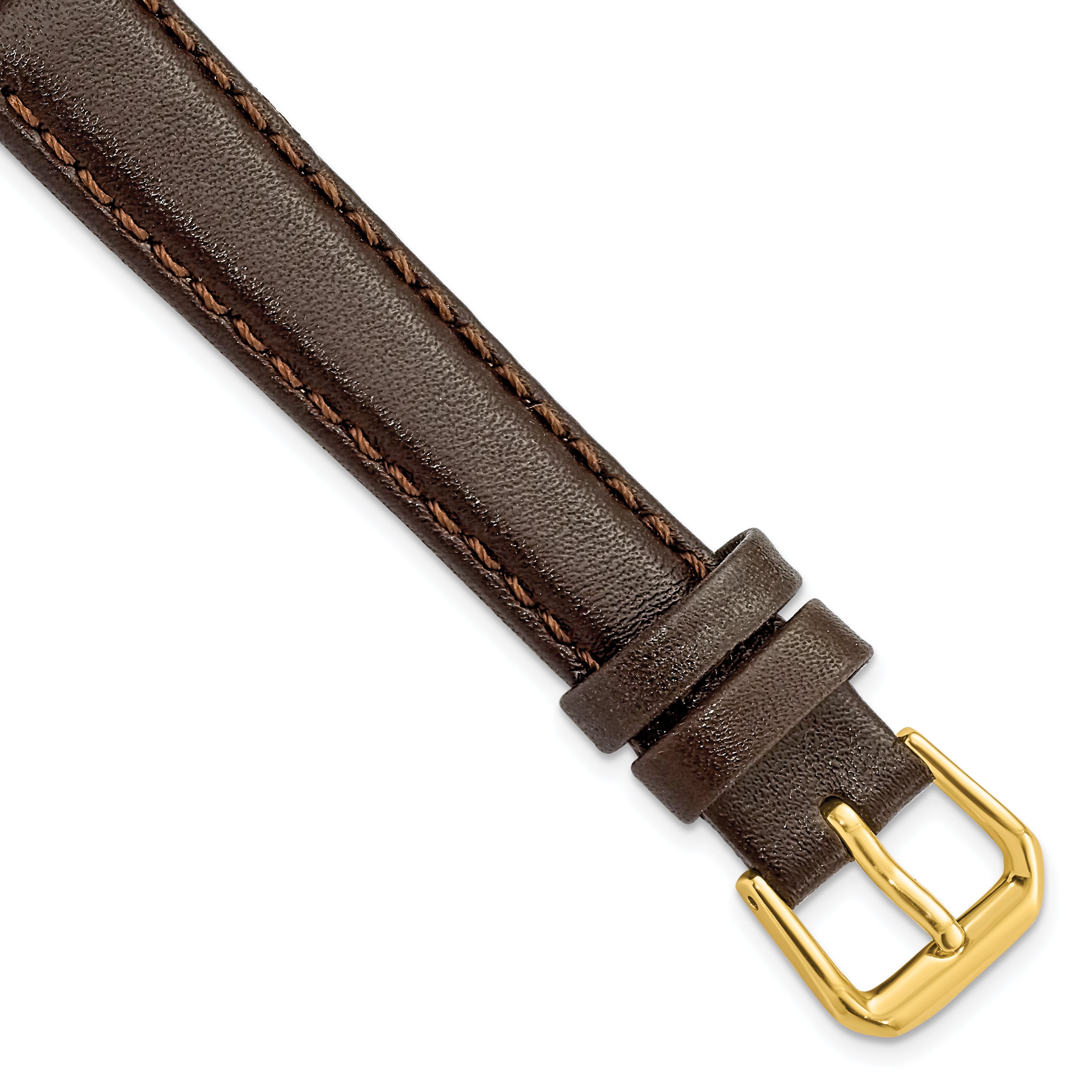 14mm Long Dark Brown Smooth Leather with Gold-tone Buckle 7.5 inch Watch Band