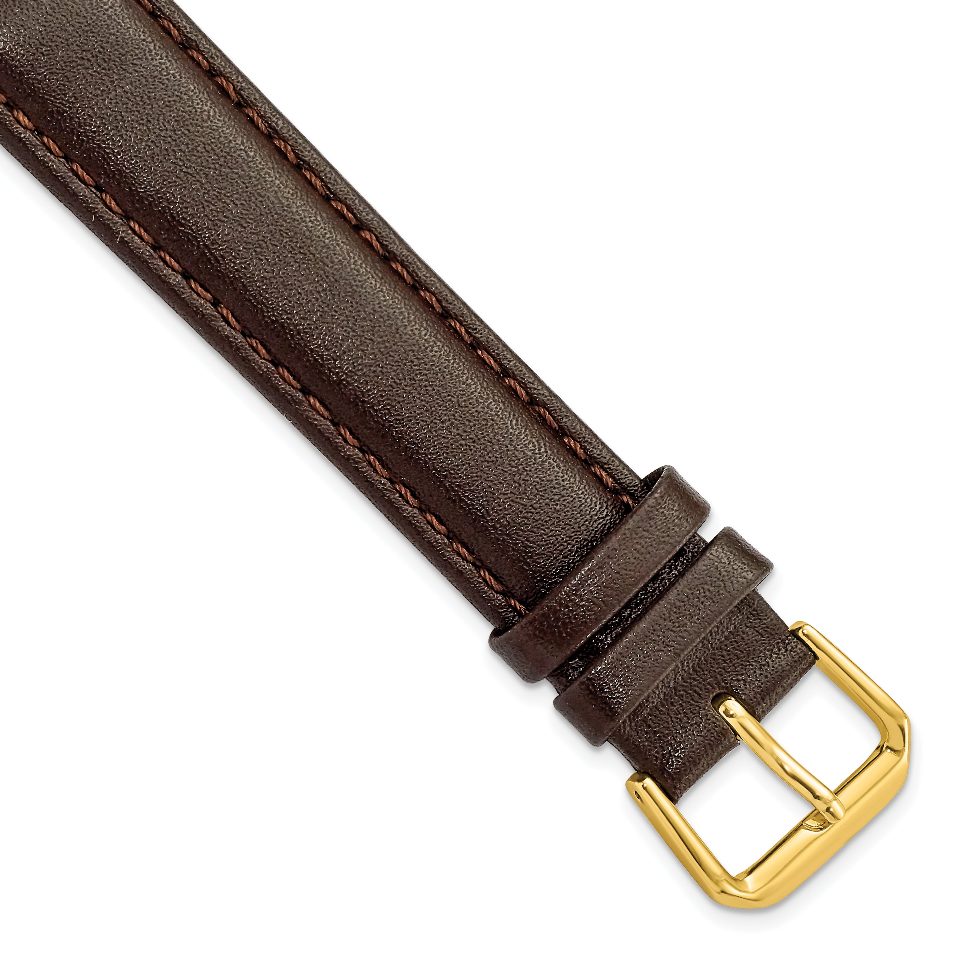 18mm Long Dark Brown Smooth Leather with Gold-tone Buckle 8.5 inch Watch Band