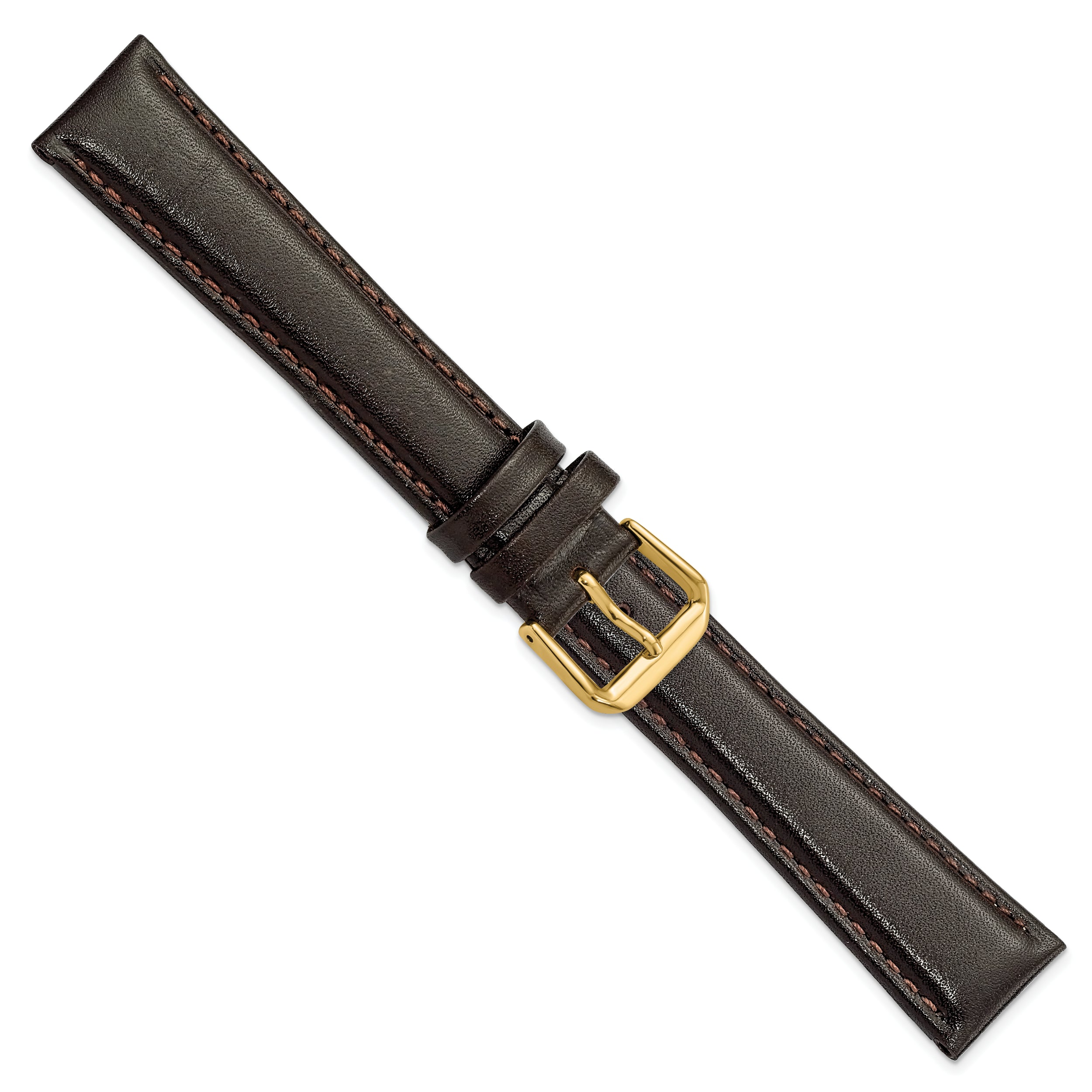 19mm Long Dark Brown Smooth Leather with Gold-tone Buckle 8.5 inch Watch Band