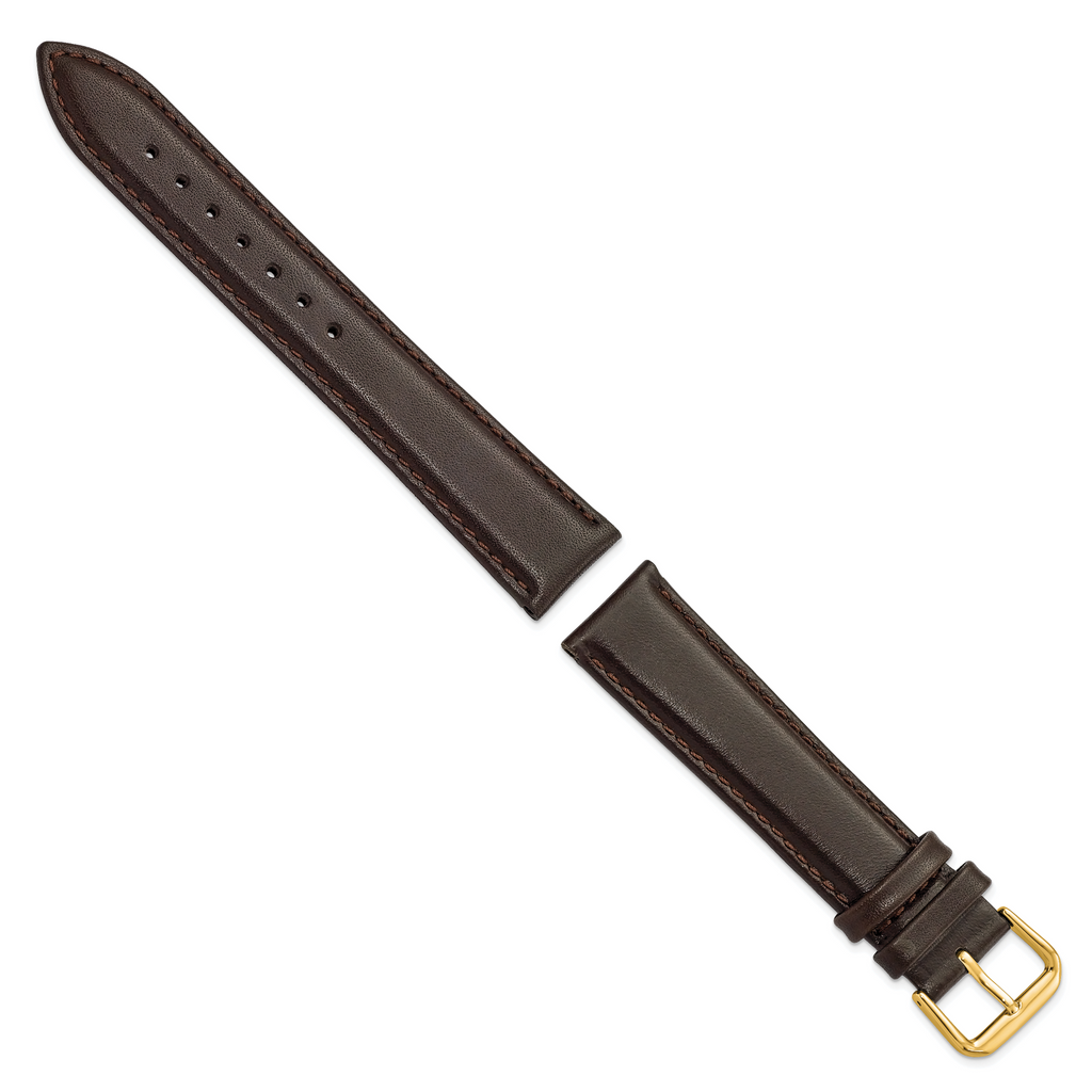 DeBeer 20mm Long Dark Brown Smooth Leather with Gold-tone Buckle 8.5 inch Watch Band