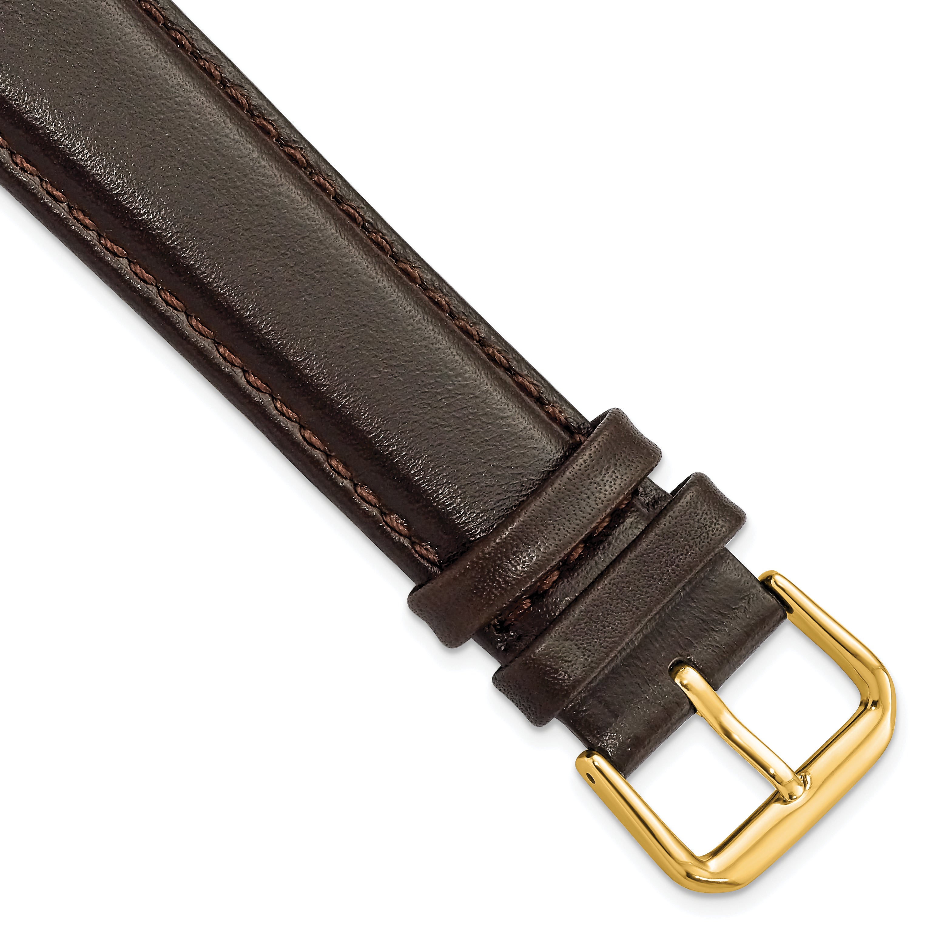 20mm Long Dark Brown Smooth Leather with Gold-tone Buckle 8.5 inch Watch Band