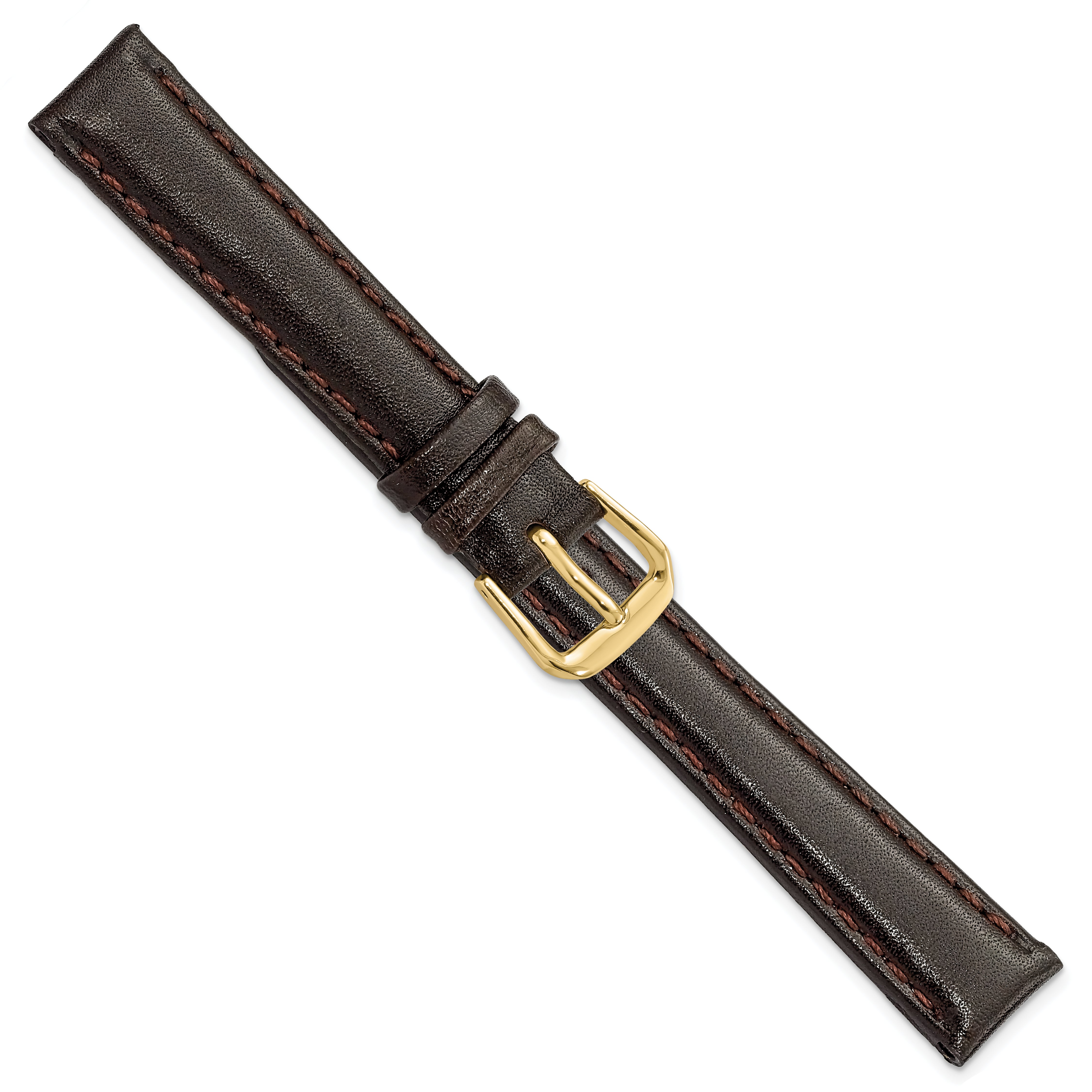 14mm Short Dark Brown Smooth Leather with Gold-tone Buckle 6.25 inch Watch Band