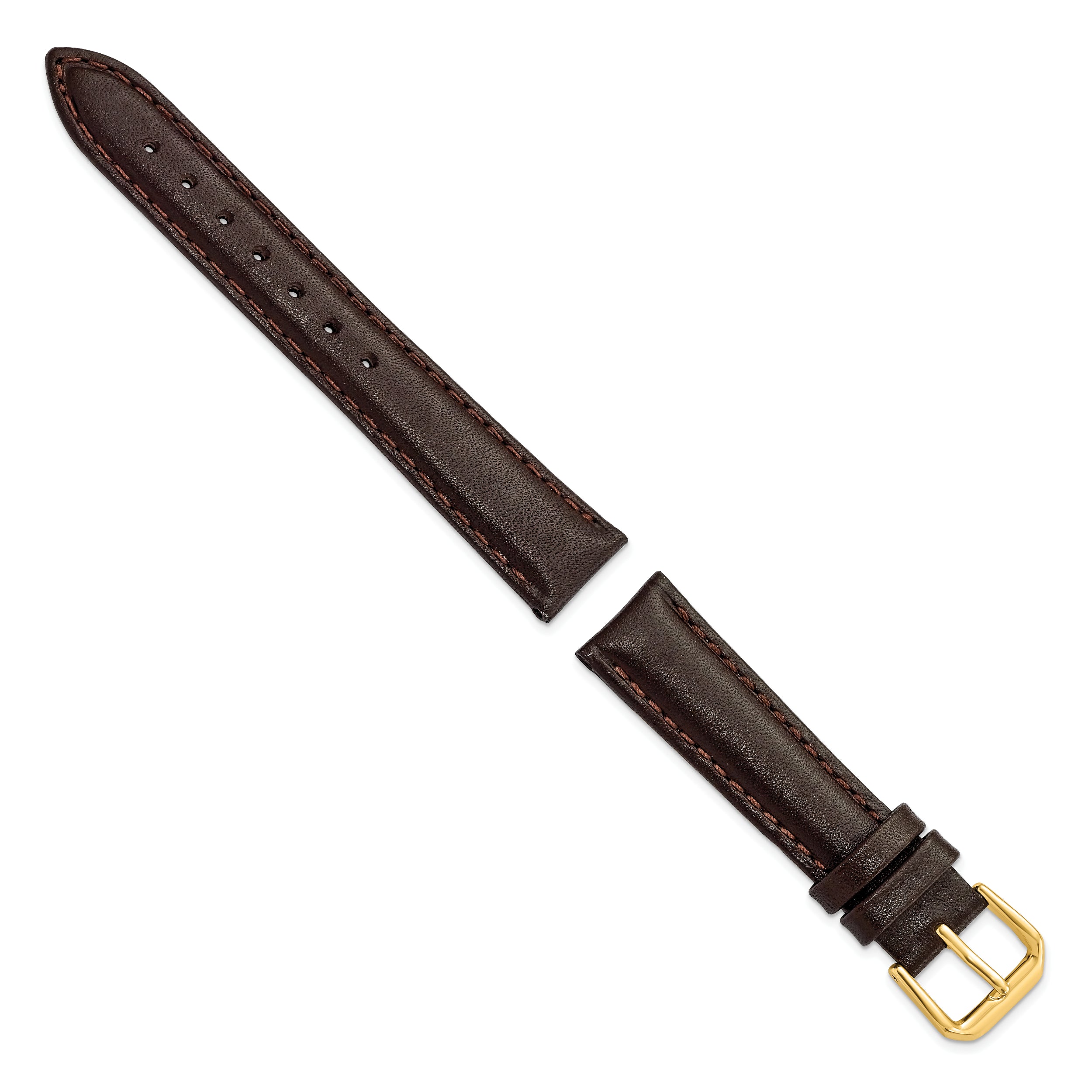 16mm Short Dark Brown Smooth Leather with Gold-tone Buckle 6.75 inch Watch Band