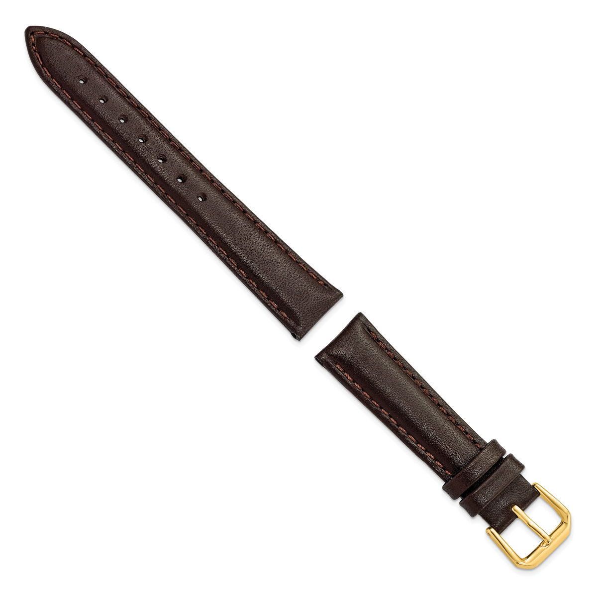 DeBeer 16mm Short Dark Brown Smooth Leather with Gold-tone Buckle 6.75 inch Watch Band