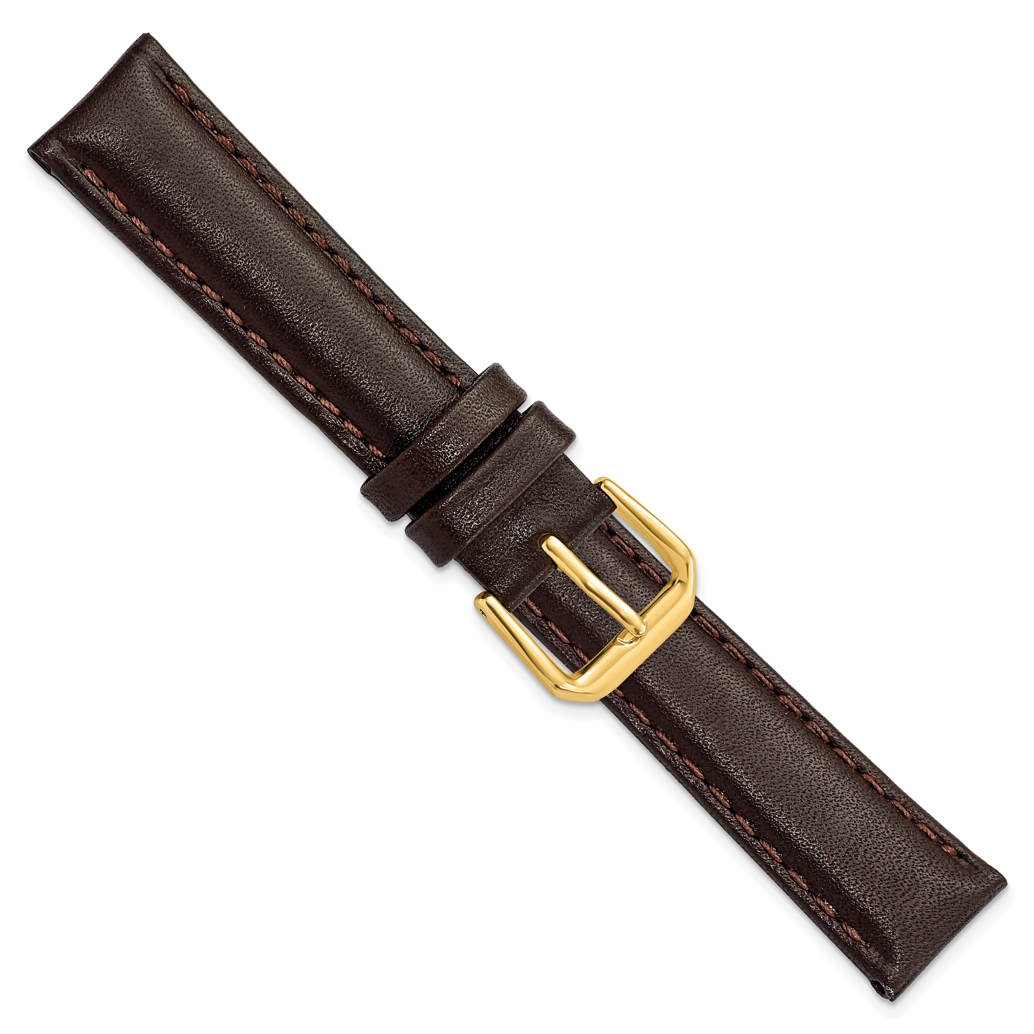 16mm Short Dark Brown Smooth Leather with Gold-tone Buckle 6.75 inch Watch Band