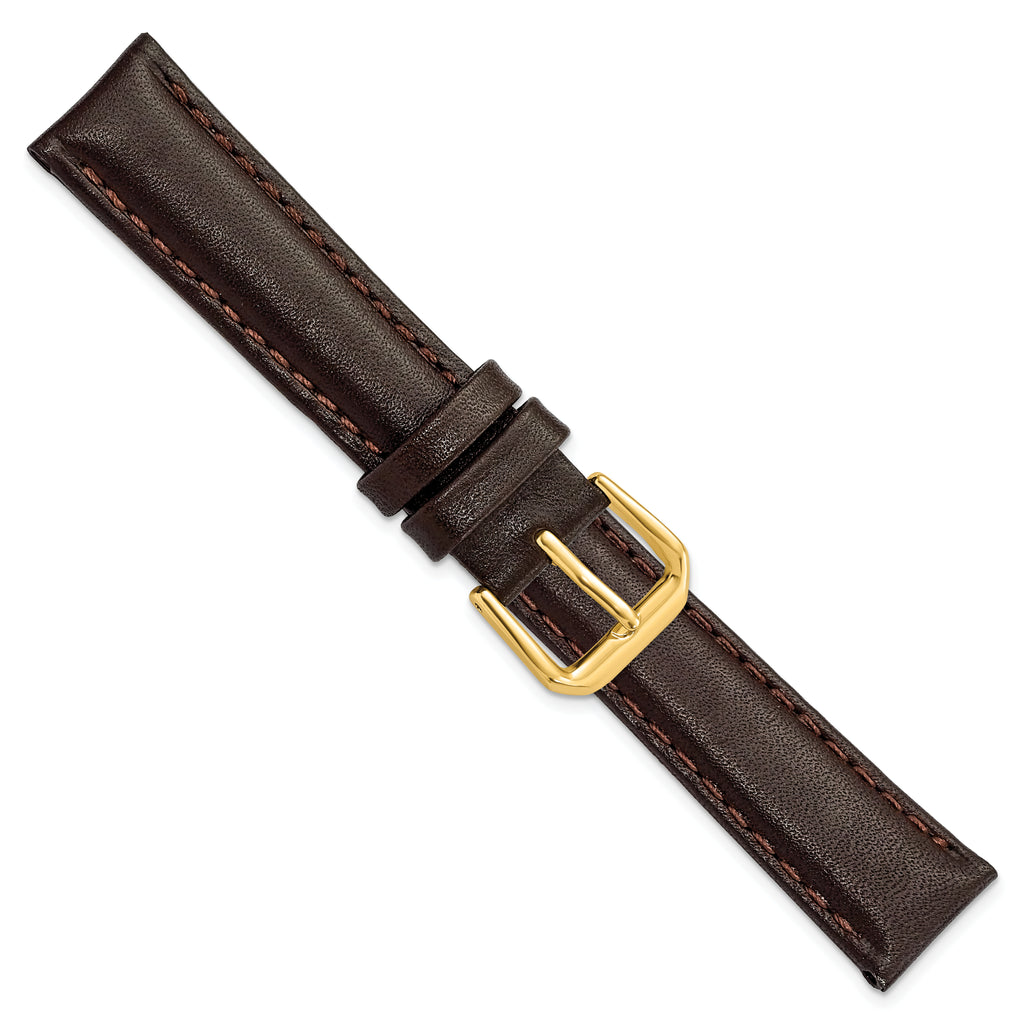 DeBeer 16mm Short Dark Brown Smooth Leather with Gold-tone Buckle 6.75 inch Watch Band