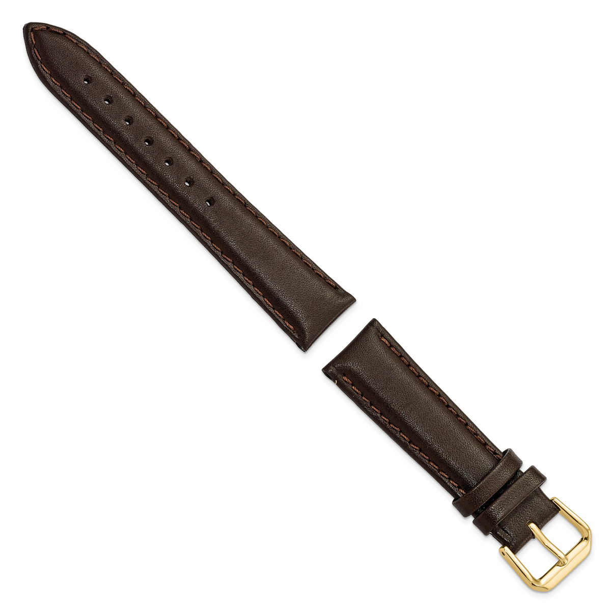 DeBeer 18mm Short Dark Brown Smooth Leather with Gold-tone Buckle 6.75 inch Watch Band
