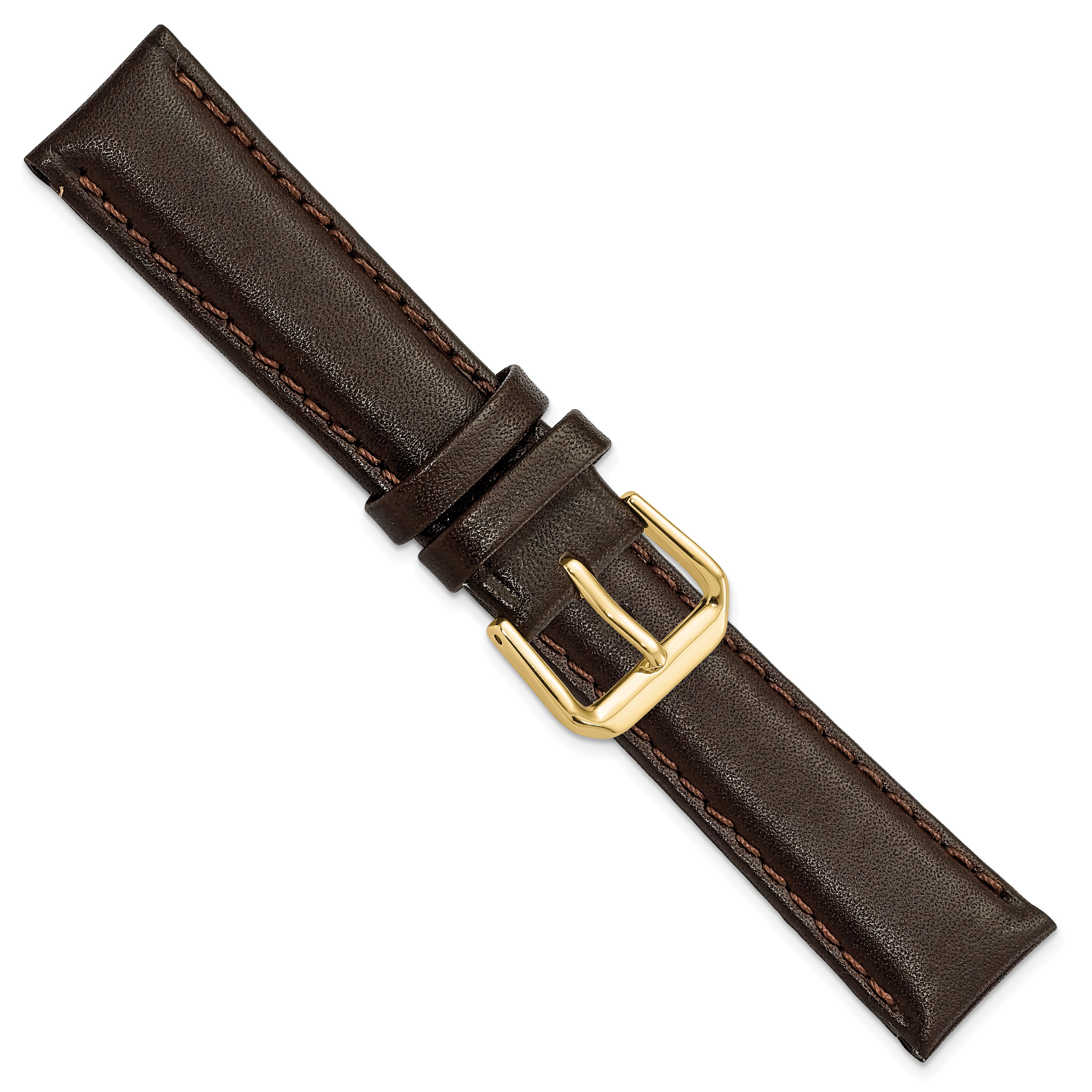 18mm Short Dark Brown Smooth Leather with Gold-tone Buckle 6.75 inch Watch Band