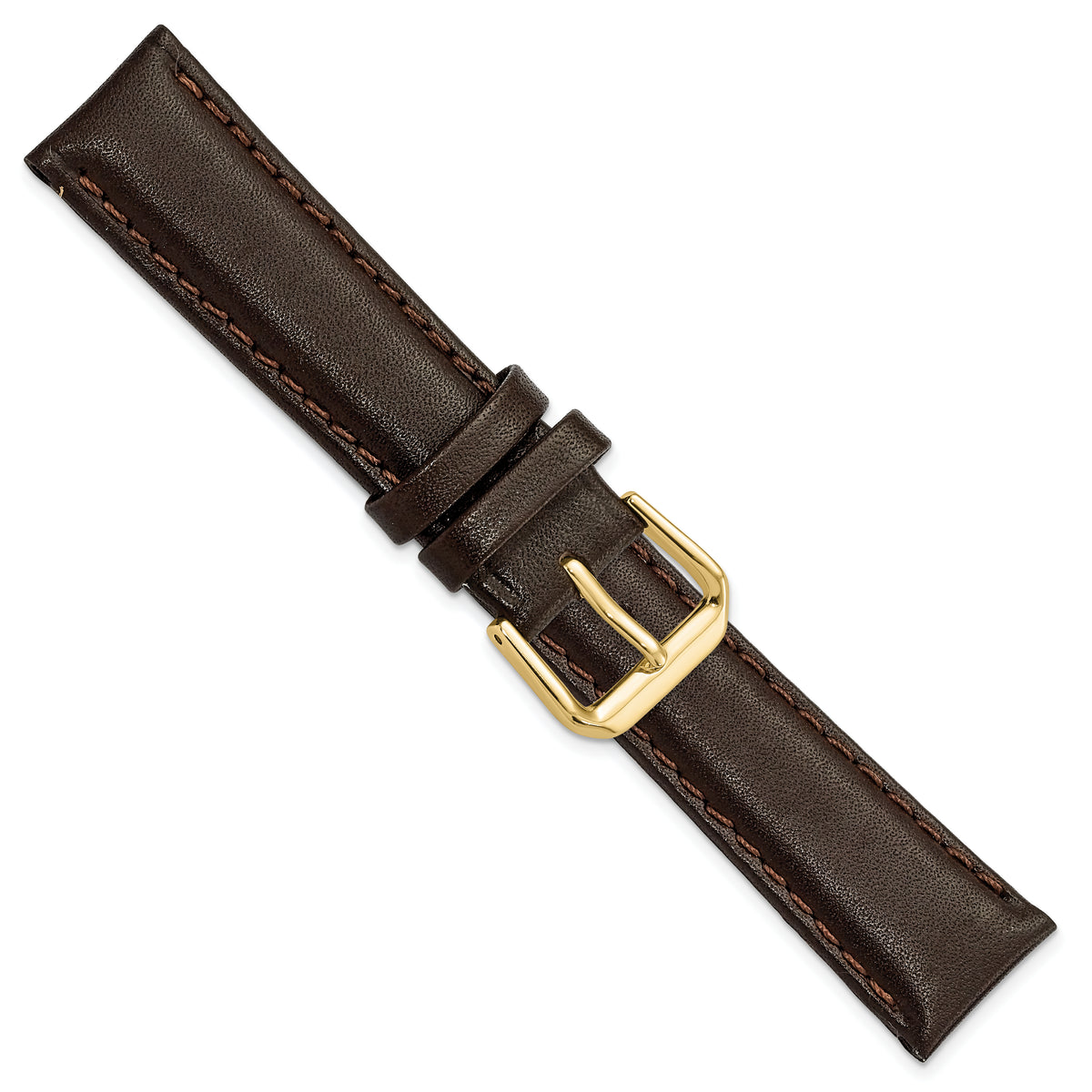 DeBeer 18mm Short Dark Brown Smooth Leather with Gold-tone Buckle 6.75 inch Watch Band
