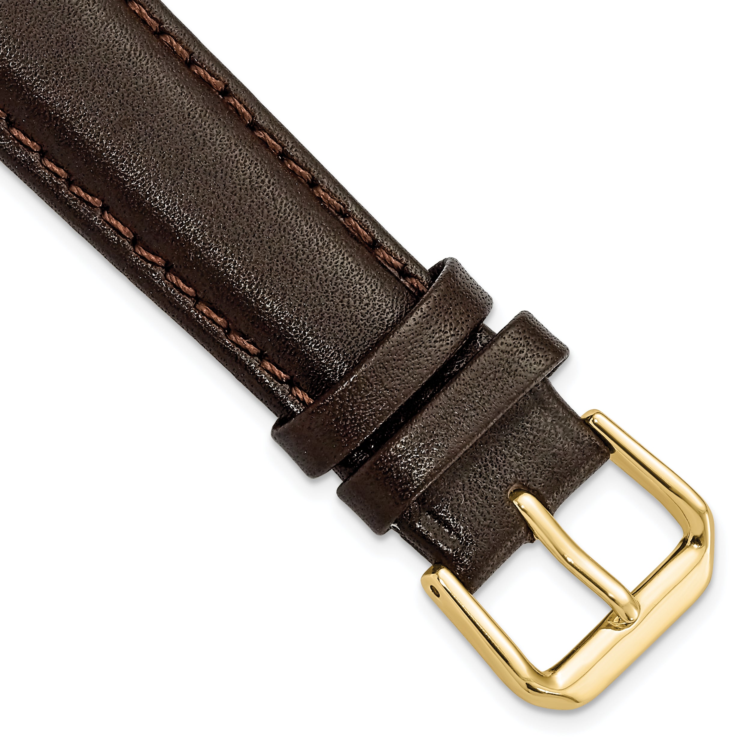 18mm Short Dark Brown Smooth Leather with Gold-tone Buckle 6.75 inch Watch Band