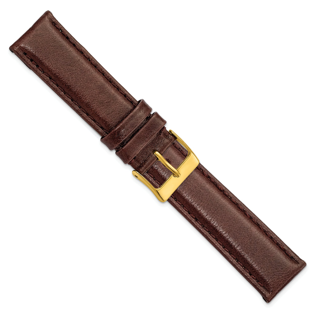 DeBeer 19mm Short Dark Brown Smooth Leather with Gold-tone Buckle 6.75 inch Watch Band