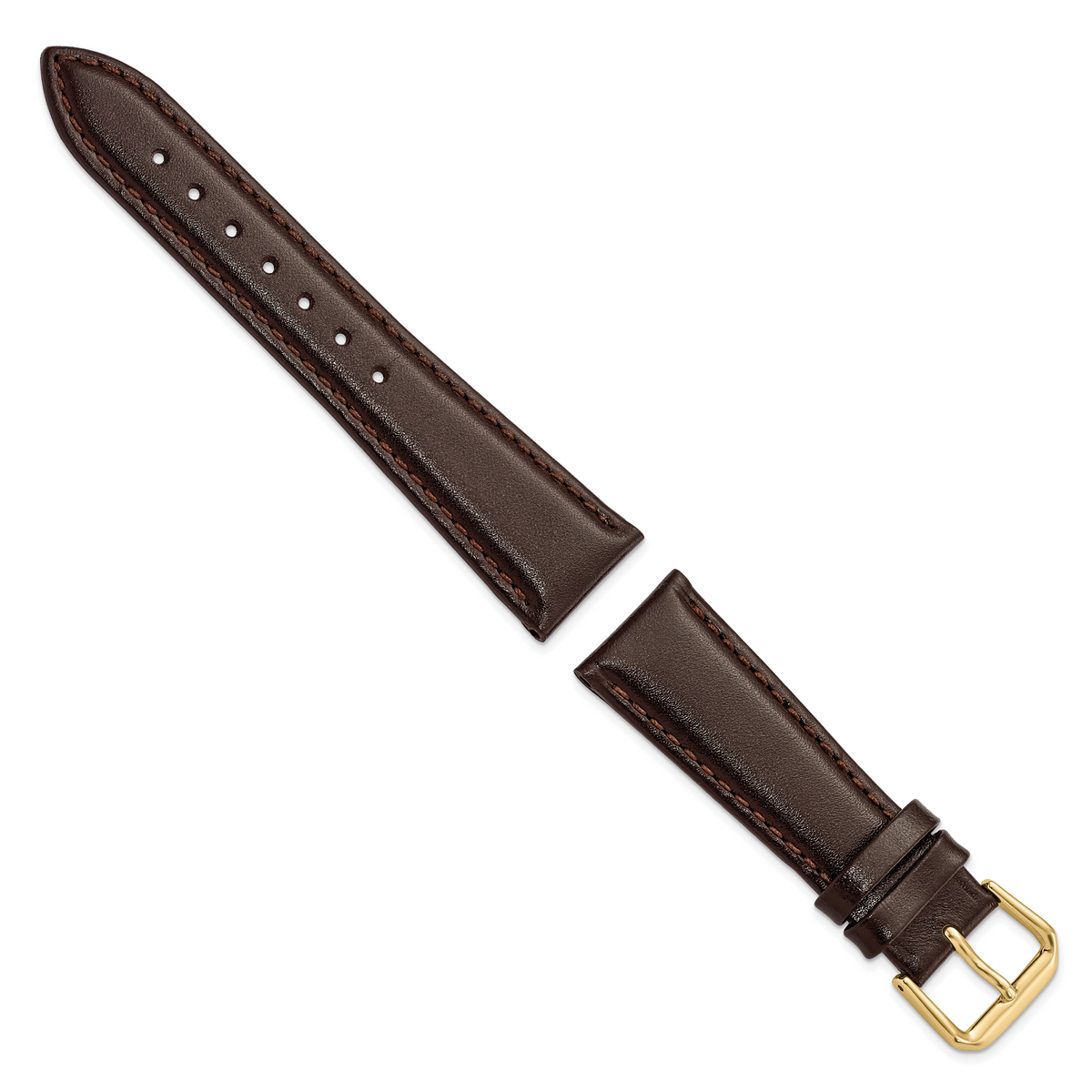 DeBeer 20mm Short Dark Brown Smooth Leather with Gold-tone Buckle 6.75 inch Watch Band