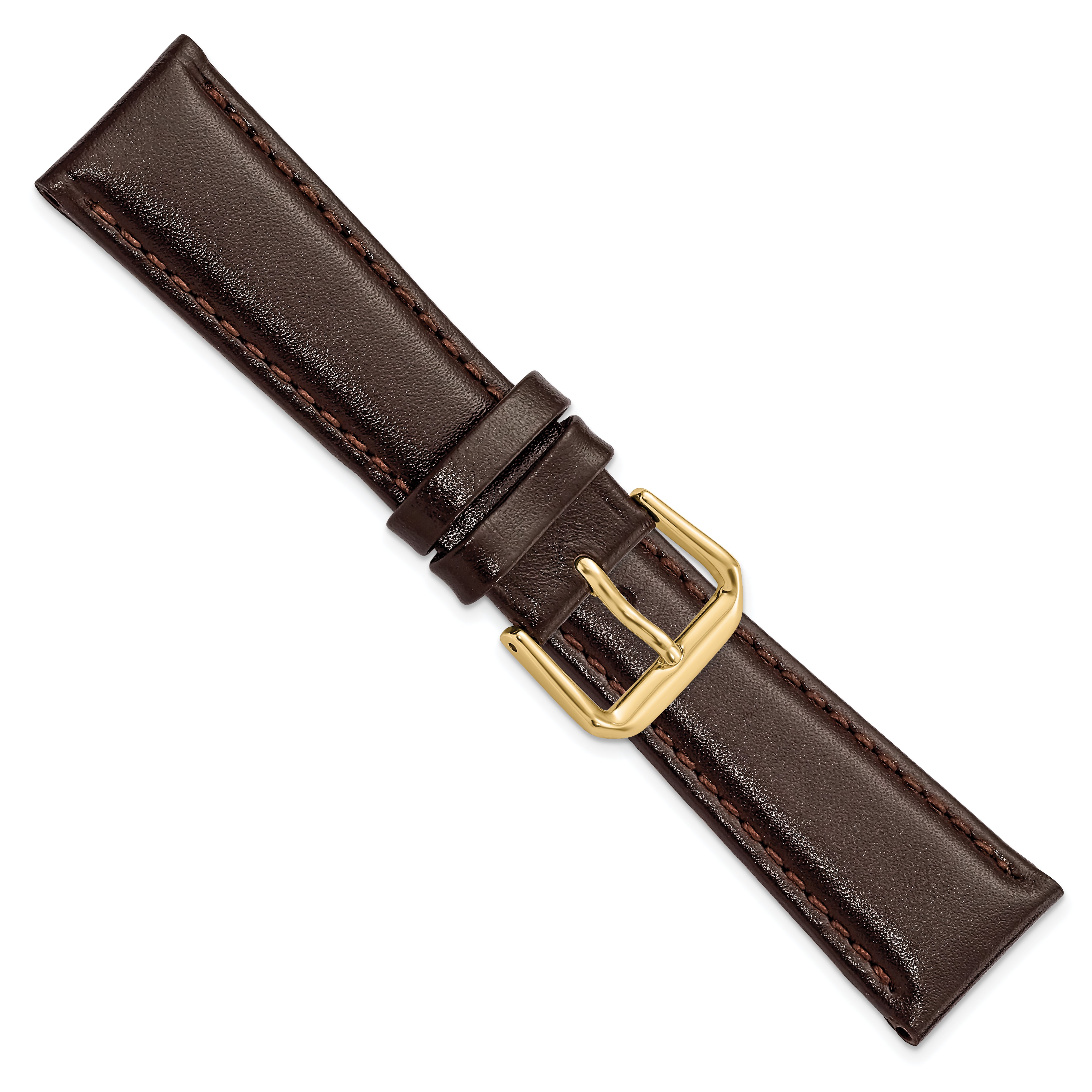 20mm Short Dark Brown Smooth Leather with Gold-tone Buckle 6.75 inch Watch Band