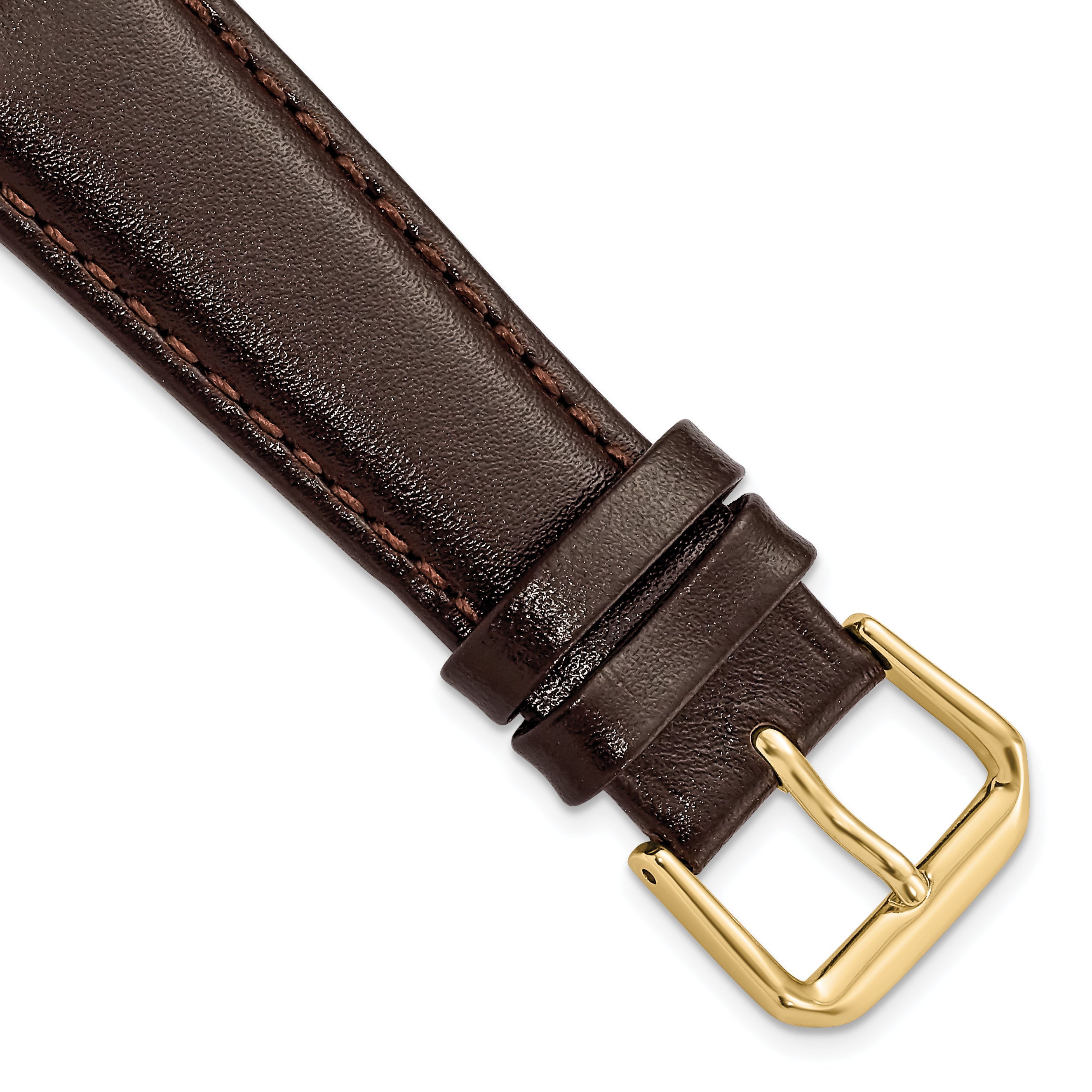 20mm Short Dark Brown Smooth Leather with Gold-tone Buckle 6.75 inch Watch Band
