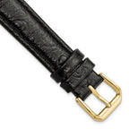 Ostrich Grain Leather Watch Band in Black with Gold-Tone Buckle, 20mm