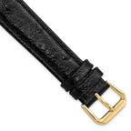 Ostrich Grain Leather Watch Band in Black with Gold-Tone Buckle, 20mm