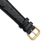 Ostrich Grain Leather Watch Band in Black with Gold-Tone Buckle, 20mm