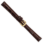 DeBeer 12mm Brown Crocodile Grain Leather with Dark Stitching and Gold-tone Buckle 6.75 inch Watch Band