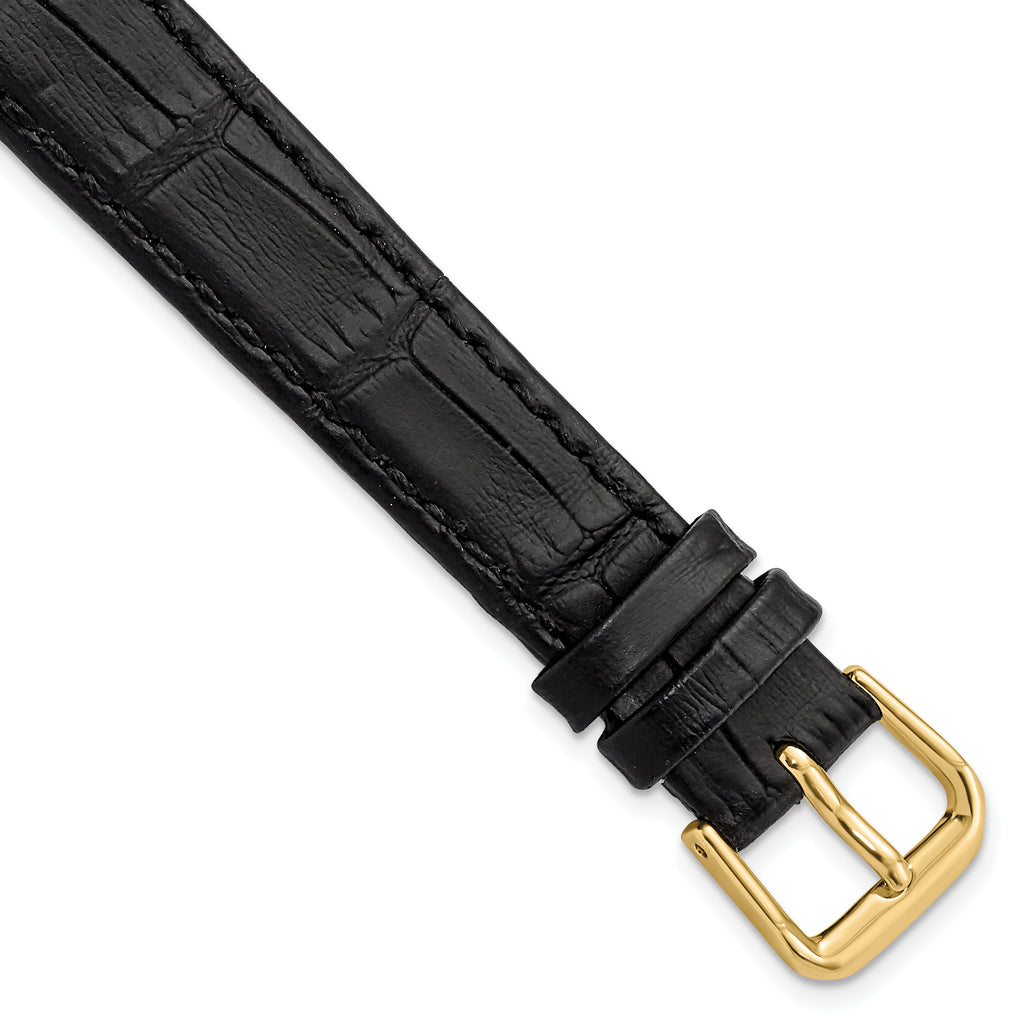 12mm Black Matte Wild Alligator Grain Leather with Gold-tone Buckle 6.75 inch Watch Band