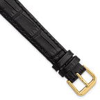 12mm Black Matte Wild Alligator Grain Leather with Gold-tone Buckle 6.75 inch Watch Band
