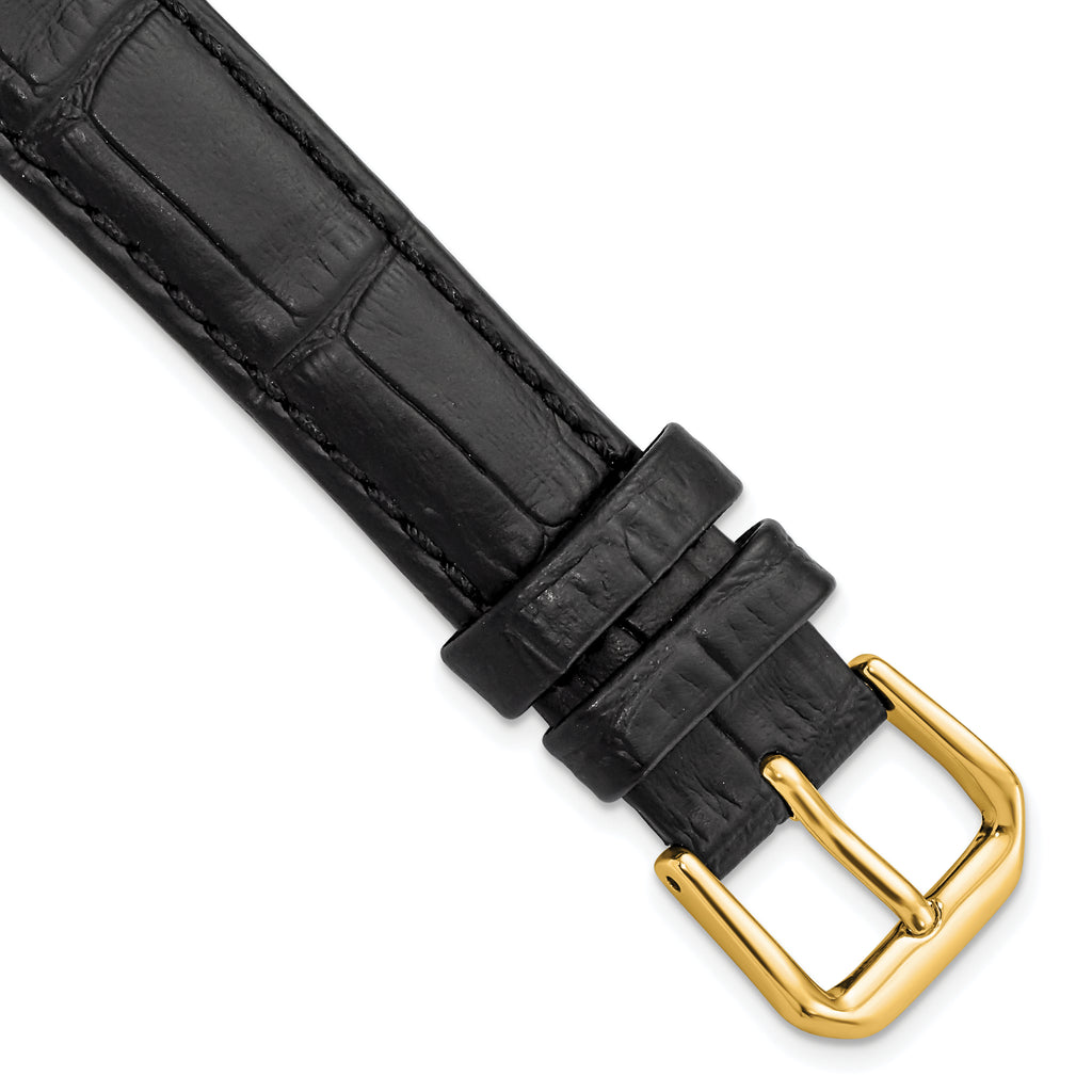 12mm Black Matte Wild Alligator Grain Leather with Gold-tone Buckle 6.75 inch Watch Band