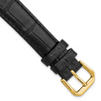 12mm Black Matte Wild Alligator Grain Leather with Gold-tone Buckle 6.75 inch Watch Band