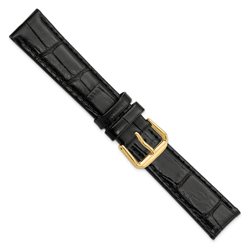 12mm Black Matte Wild Alligator Grain Leather with Gold-tone Buckle 6.75 inch Watch Band - Sophia Jewelers