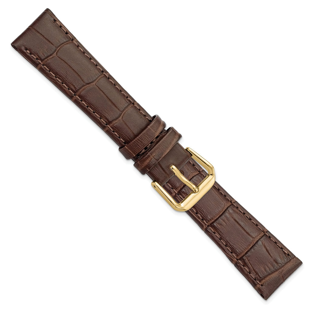 DeBeer 19mm Brown Matte Wild Alligator Grain Leather with Gold-tone Buckle 7.5 inch Watch Band