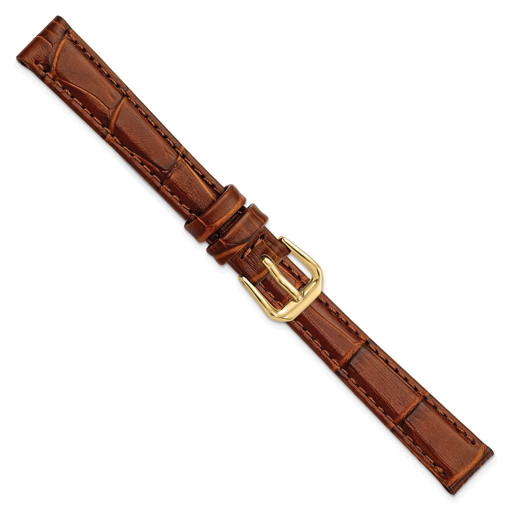 Alligator-Grain Leather Watch Band in Havana Brown, 19mm - Sophia Jewelers