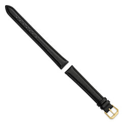 16mm Extra Long Black Smooth Leather with Gold-tone 9.5 inch Watch Band