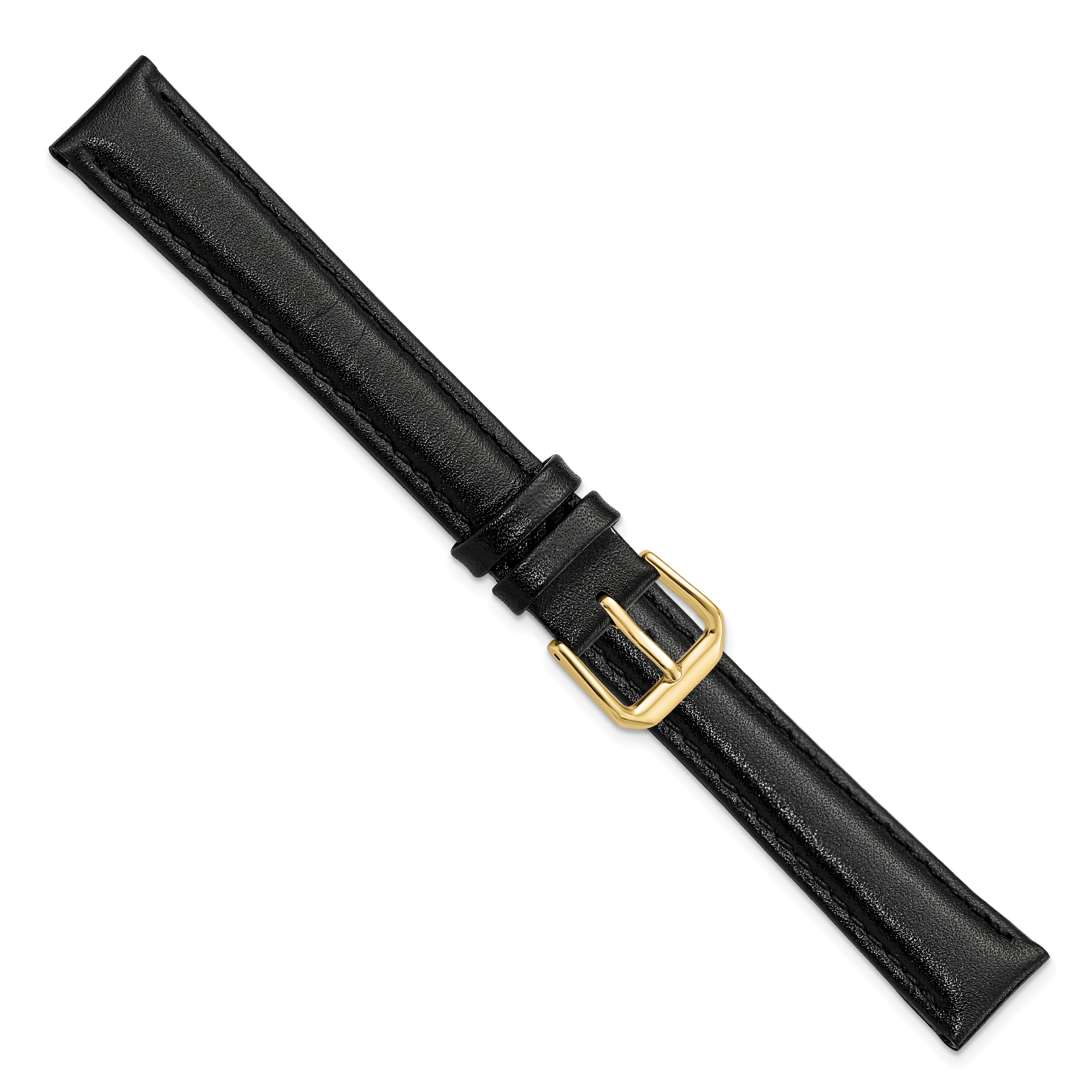 16mm Extra Long Black Smooth Leather with Gold-tone 9.5 inch Watch Band