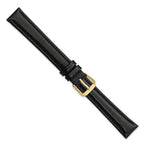 16mm Extra Long Black Smooth Leather with Gold-tone 9.5 inch Watch Band