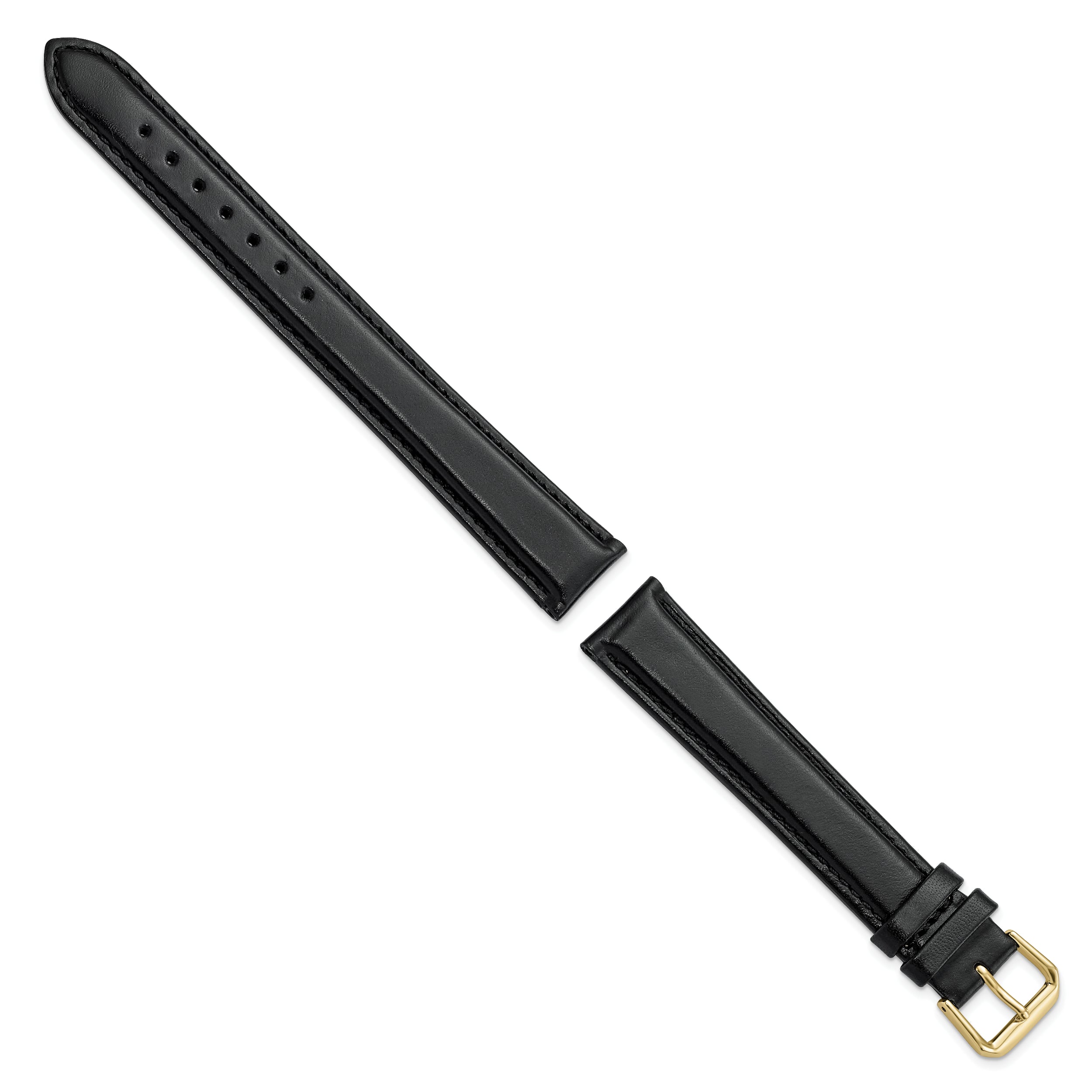 18mm Extra Long Black Smooth Leather with Gold-tone 9.5 inch Watch Band