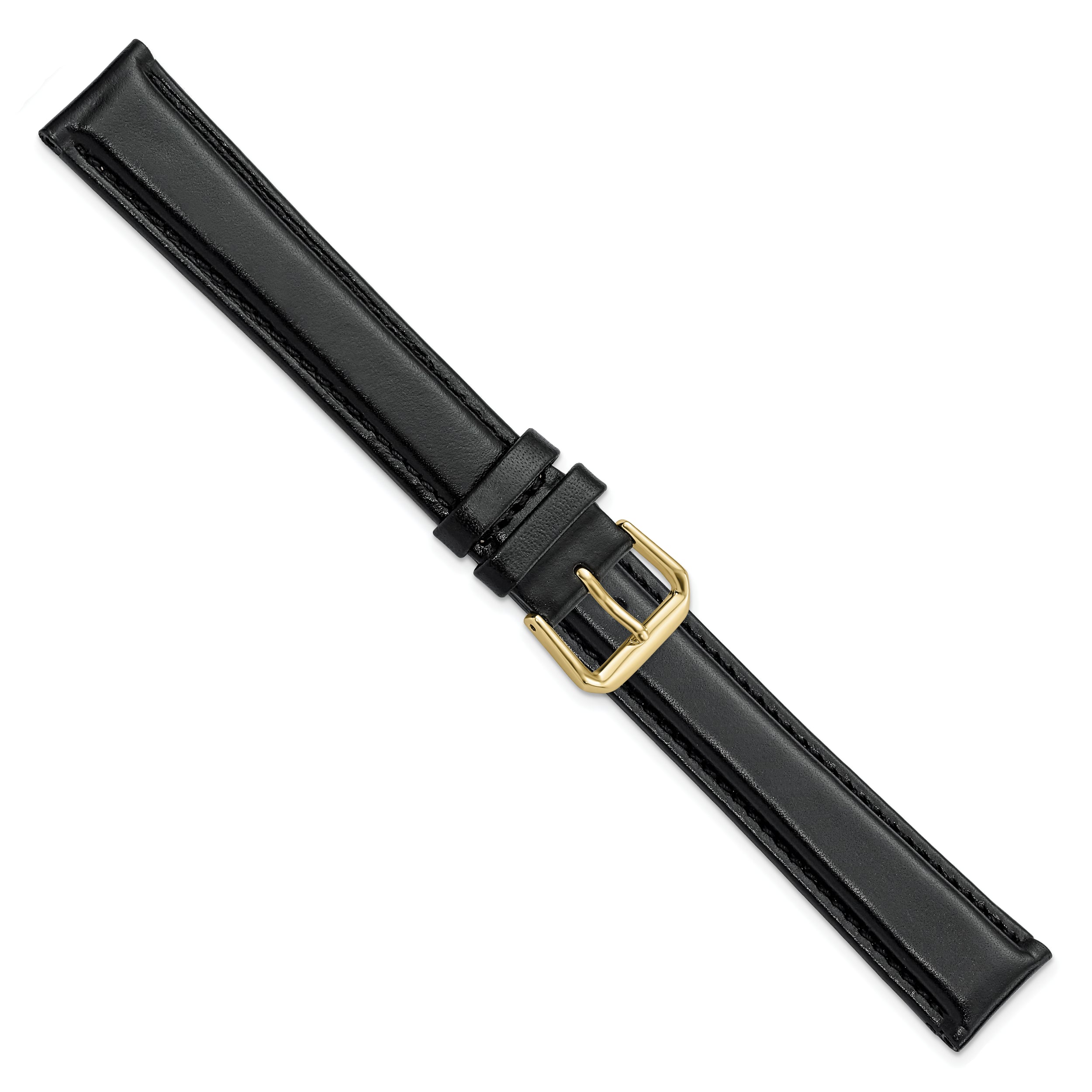 18mm Extra Long Black Smooth Leather with Gold-tone 9.5 inch Watch Band