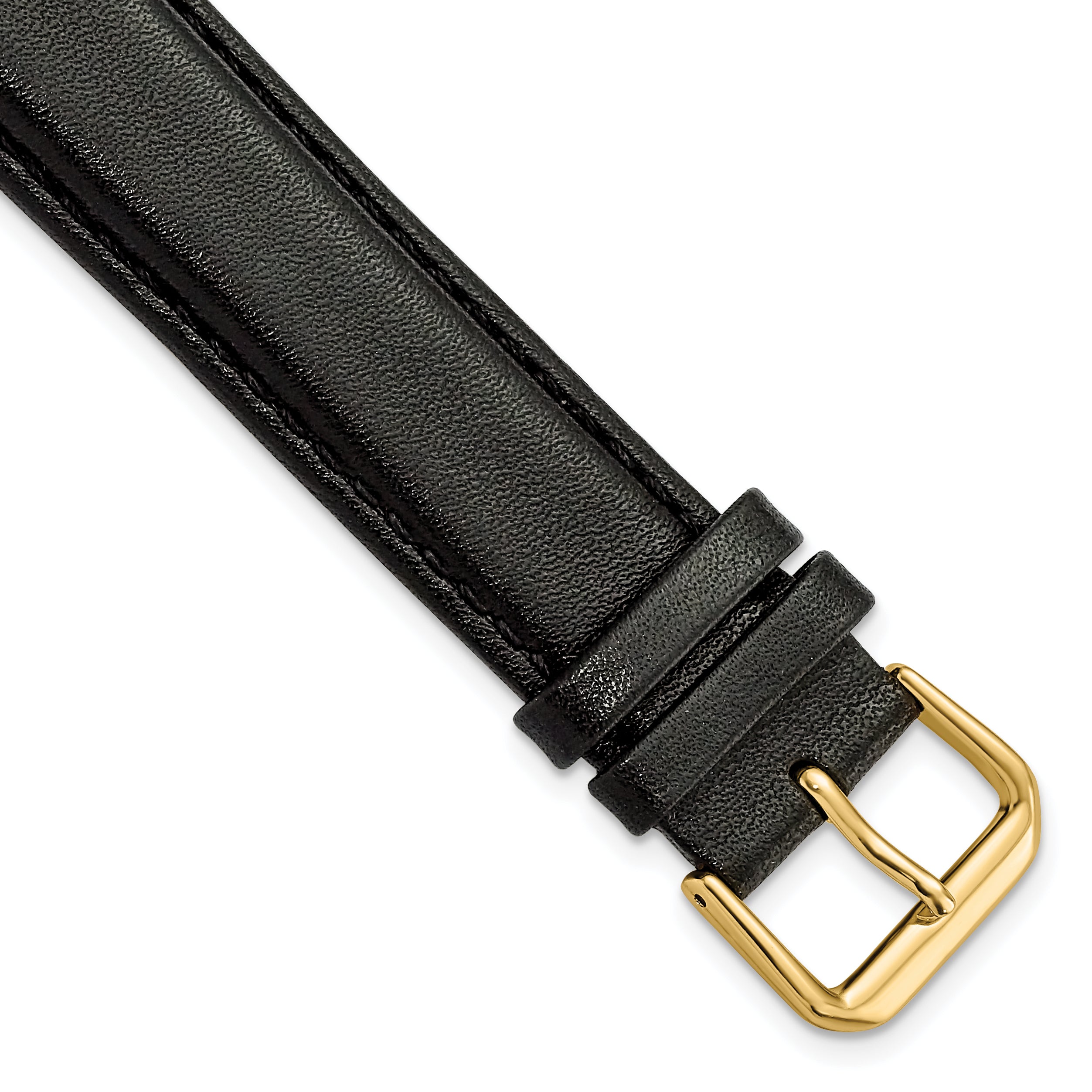 20mm Extra Long Black Smooth Leather with Gold-tone 9.5 inch Watch Band